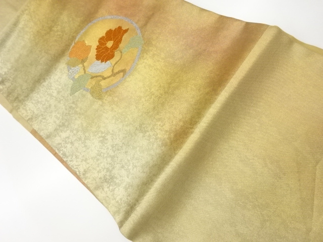 JAPANESE KIMONO / VINTAGE NAGOYA OBI / EMBROIDERY / ROUNDEL & CAMELLIA